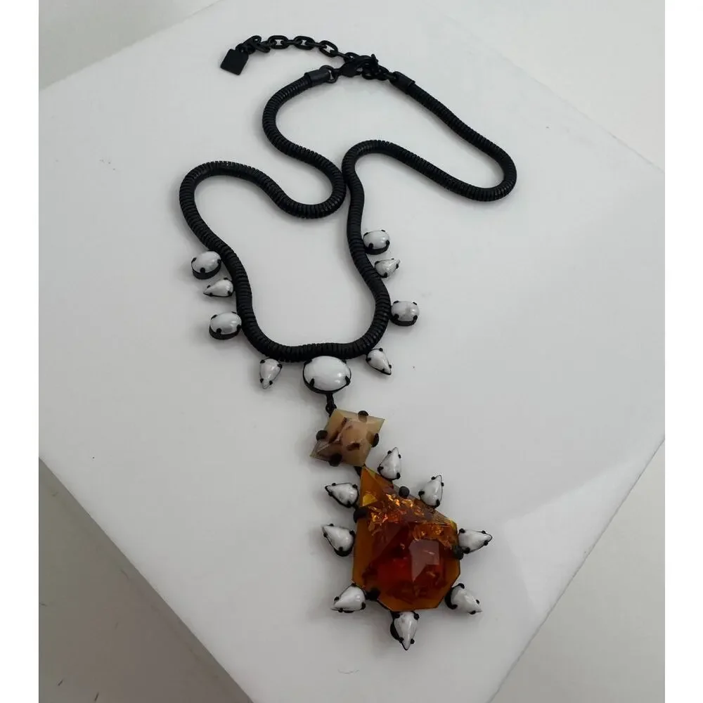 Doug Paulus Signed Red Crystal Rhinestone Statement Necklace NWOT Adjustable